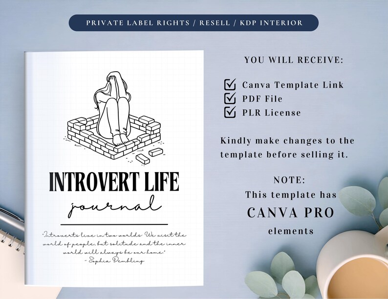 PLR Diario para introvertidos para uso comercial, plantilla imprimible y editable en Canva, diario de atención plena imagen 2