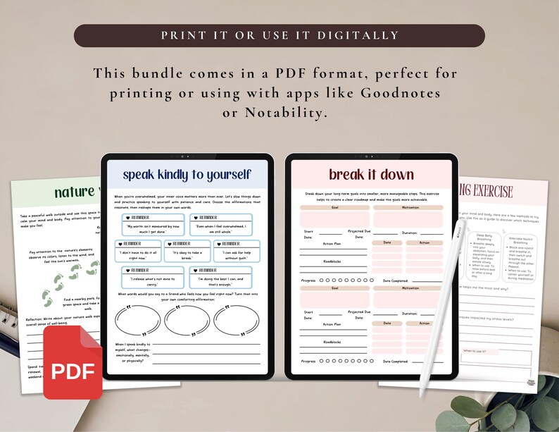 5 Burnout Recovery Bundle for Personal Use | PDF Printable and Digital Use | Stress Relief Worksheets | Mental Burnout | Overwhelm Detox image 7