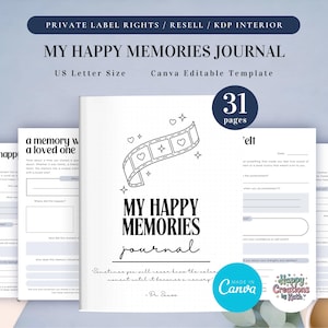 PLR Meine glücklichen Erinnerungen Journal für kommerzielle Nutzung, druckbare und bearbeitbare Vorlage, Memory keeper Journal, Glück Journal