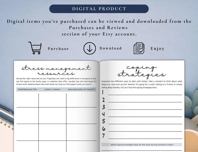 PLR Stress Management Journal for Commercial Use, Printable and Editable Template, Emotional Regulation, Stress-Relief