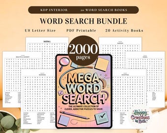 Word Search 2000+ Pages Bundle Printable Puzzle Game with Solution for Kids, Adult, Seasons, Christmas, Halloween, Thanksgiving Holidays PDF