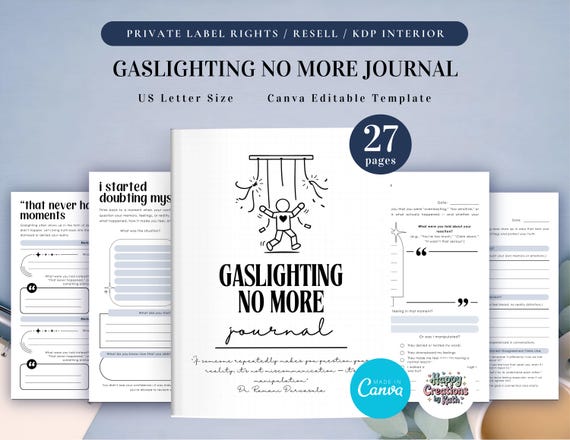PLR Gaslighting No More Journal for Commercial Use, Printable and Editable Template, Emotional Recovery, Emotional Manipulation