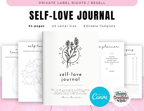 PLR / Resell Self-Love Journal for Commercial Use, Printable and Editable Template, Self-Care Journal, Affirmation Journal, Self-Love Plan