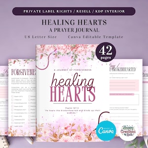 PLR Healing Hearts Journal for Commercial Use, Printable and Canva Editable Template, Forgiveness Journal, Healing Journal, Bible Journal