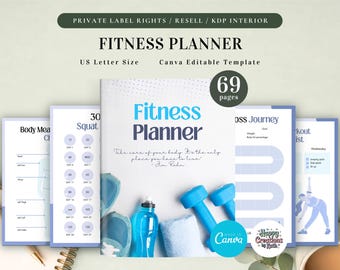 PLR Fitness Planner for Commercial Use Printable Planner and Editable Template in Canva, Weight Loss Planner, Workout Planner