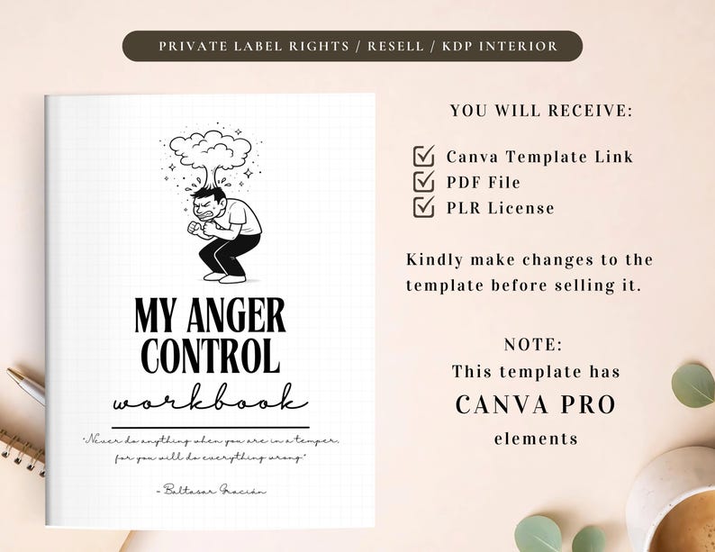 PLR Mein Arbeitsbuch zur Anagerkontrolle für kommerzielle Nutzung, druckbare und in Canva bearbeitbare Vorlage, Arbeitsbuch zum Anger-management, Wuttherapie Bild 2