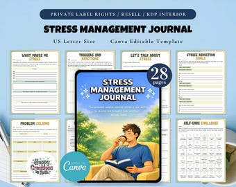 PLR / Rivendita di un diario di gestione dello stress, modello stampabile e modificabile per uso commerciale, diario per calmare la mente, diario per alleviare lo stress