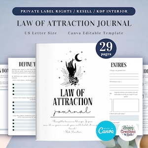PLR Law of Attraction Journal for Commercial Use, Printable and Editable Template, Manifestation Journal, Mindfulness Journal