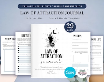 PLR Law of Attraction Journal for Commercial Use, Printable and Editable Template, Manifestation Journal, Mindfulness Journal