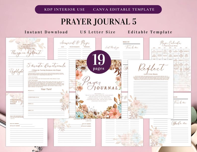Prayer Journal Bundle for KDP Interior Editable Template in Canva and Printable Journal, Bible Study Journal Prayer Digital Planner image 6