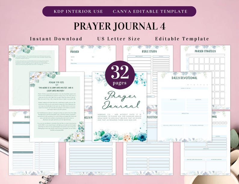 Prayer Journal Bundle for KDP Interior Editable Template in Canva and Printable Journal, Bible Study Journal Prayer Digital Planner image 5