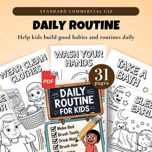 Rotina Diária para Colorir para Crianças | Uso Comercial | PDF de 31 Páginas | Rotina Divertida, Atividades da Manhã à Hora de Dormir, Colorir Educacional
