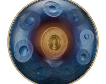 Blue Nitride Steel Handpan: 9-Note D-Kurd, Gold Edge - Sound Healing with Bag and Sand