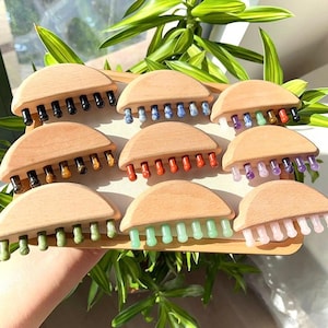 Crystal Hair Comb: Gemstone Massage, Beech Wood - Healing Energy