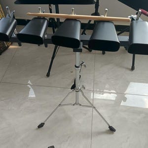 5-Piece Cowbell Set with Stick – Professional Steel Percussion Cowbells on Stand for Drum Set & Stage Performance