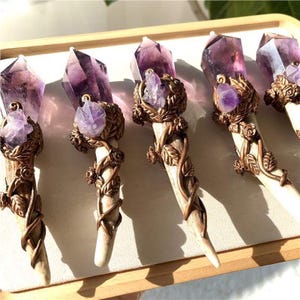 Amethyst Antler Wand: Handmade Crystal & Deer Horn - Ritual Tool