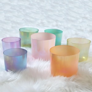 Juego de 7 cuencos tibetanos de cristal iridiscente Alchemy de 432 Hz: sanación sonora de cuarzo para yoga, meditación y equilibrio de chakras.