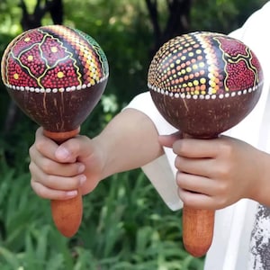2 Pcs Handpainted Coconut Shell  Rattle|  Shaker| Maracas for Sound Healing Meditation Shaker|Music Lover|Custom Engraving Available