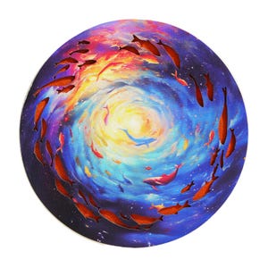 8inch Flying Fish Stream Drum – Bamboo & Wood Frame | Ocean-Inspired Sound Healing Drum for Meditation  Energy Flow