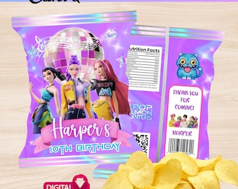 Editable KPop Demon Hunters Chip Bag Template, Kpop Snack Wrapper, Kpop Party Favors, Kpop Huntrix, Anime Party Supply Demon Hunters Fan Art