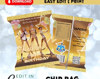 Editable KPop Demon Hunters Chip Bag Template, Kpop Snack Wrapper, Kpop Party Favors, Kpop Huntrix, Anime Party Supply Demon Hunters Fan Art