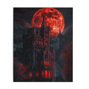 Haunted Castle Puzzle - Spooky 120, 252, 500-Piece Jigsaw, Halloween Decor, Gothic Vibes, Family Fun, Mystery Lovers Gift