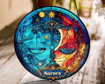 Libra Zodiac Glass Suncatcher, Horoscope Suncatcher Window Hangings, Astrology Lovers, Birthday Gift, Astrology Gift for Libra Sign