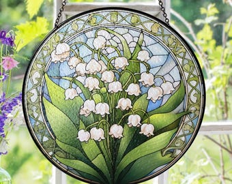 Acchiappasole in vetro colorato con fiore di mughetto, regalo per la festa della mamma, fiore del mese di maggio, regalo per la nonna, acchiappasole in vetro, idea regalo per la famiglia