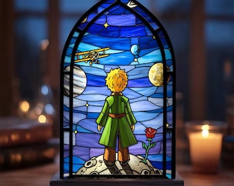 Bougeoir attrape-soleil inspiré du Petit Prince, lumière acrylique pour fenêtre spatiale, décoration fantaisie planète rose en acrylique, cadeau pour amoureux des livres