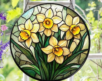 Atrapasueños de narcisos, adorno para ventana con flores de narciso del mes de marzo, decoración de jardín, atrapasueños de flores de narciso, regalo para amantes de las plantas