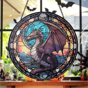Dragons Stained Glass Suncatcher Ornament, Dragon Hanging Decor, Bookish Home Decor, Gift for Dragon Lover, Window Hanging Decor, Librarian