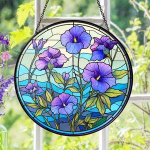 Glory Flowers Suncatcher, Glory Morning Stained Glass Suncatcher, Glory Morning Window Hanging Decor, Mother&#39;s Day Suncatcher, Window Decor