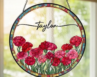 Atrapasueños de flores personalizado para el mes de nacimiento: regalo floral con nombre personalizado para mamá o abuela, decoración de vidrieras