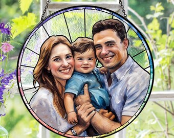 Custom Family Suncatcher, Father’s Day Gift for Dad, Window Hanging Acrylic Art, Personalized Stained Glass Style Portrait from Photo