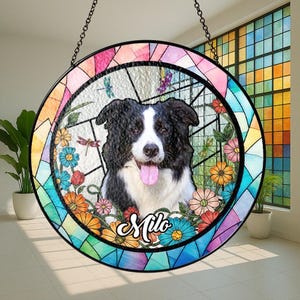 Pet Memorial Stained Glass Photo Suncatcher, Custom Dog Portrait Stained Glass Suncatcher, Dog Memorial Gift, Dog Loss, Pet Loss Gift