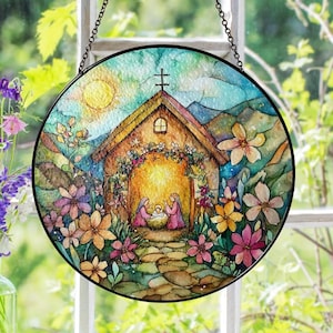 Krippe Suncatcher Ornament, religiöses Weihnachten Wohnkultur, Jesus Geburt christlicher Fensterbehang, Baby Jesus Geschenk, christliches Geschenk