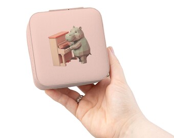 Piano-Playing Hippo Jewelry Travel Case | Compact Organizer, Ring & Earring Storage