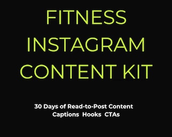 Kit de contenu Instagram fitness personnalisé l 30 jours de légendes, accroches et incitations à l'action l Modèles de réseaux sociaux pour la salle de sport et le bien-être