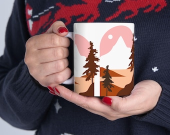 Nature-Inspired Ceramic Mug, Perfect for Coffee Lovers, Gift for Hikers, Camper's Delight, Cozy Home Decor, Outdoor Enthusiasts