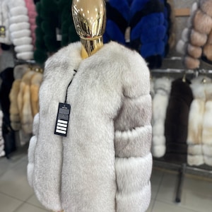 Silver Fox Fur Jacket – Silver jacket – Elegant Handmade Winter Outerwear for Women –  Real silver fox fur jacket - silver women outwear
