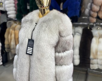 Giacca in pelliccia di volpe argentata fatta a mano: elegante cappotto invernale da donna