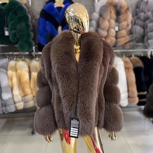 Women’s Luxury Short Fur Coat - Brown women outwear - Elegant Warm Winter Jacket - Best gift for her - Brown fox fur jacket - Brown
