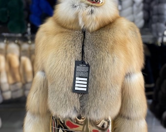 Handgemaakt kort goudkleurig vossenbont jack - luxe damesoutfits
