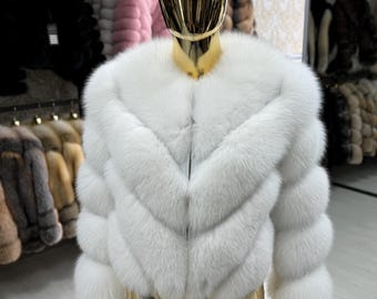 シャドーホワイトフォックスファージャケット、ハンドメイドショート