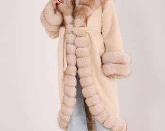 Beige Fox Fur - Beige color Alcantara Outwear for women