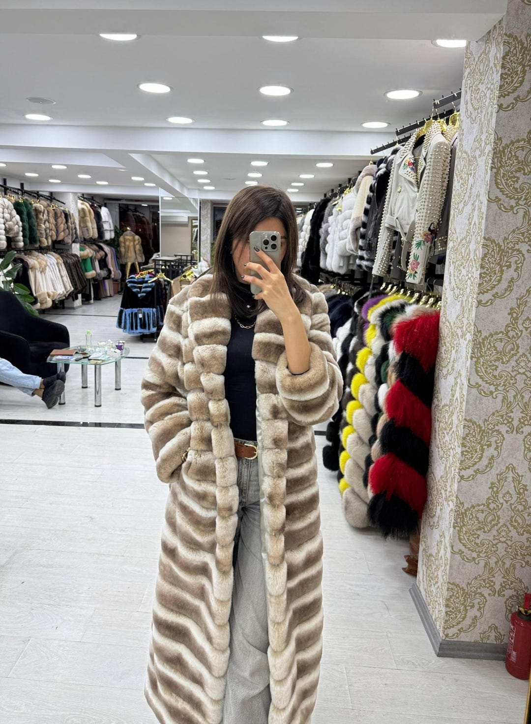 Rex Rabbit Coat Patterns Handmade Rex Rabbit Fur Full Length Coat – Soft Beige Winter Elegance ...
