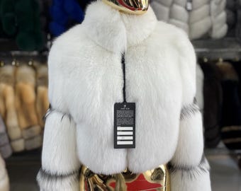 シャドーホワイトフォックスファージャケット、ハンドメイドショート