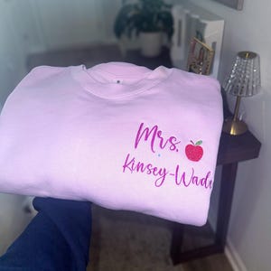 Personalized Teacher Crewneck Sweatshirt | Teacher Embroidered Sweatshirt, Teacher Monogrammed shirt, Teacher Name and Apple Sweatshirt