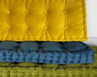Französisches Samtkissen, getuftetes Bankkissen, individuelle getuftetes Kissen, Bankkissen, Fensterkissen, Bodensofa, Tagesbettkissen