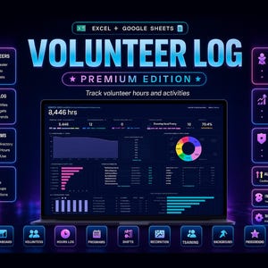 Volunteer Hours Log - Volunteer CRM, Shifts, Programs, Training, Background Checks and Reports - Google Sheets and Excel Template